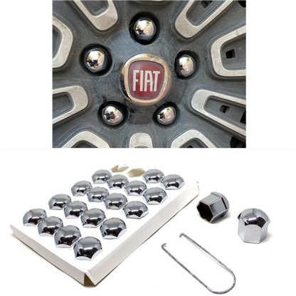 Juego de 20 tapas planas de cromo de 17 mm-19 mm con herramienta de extracción