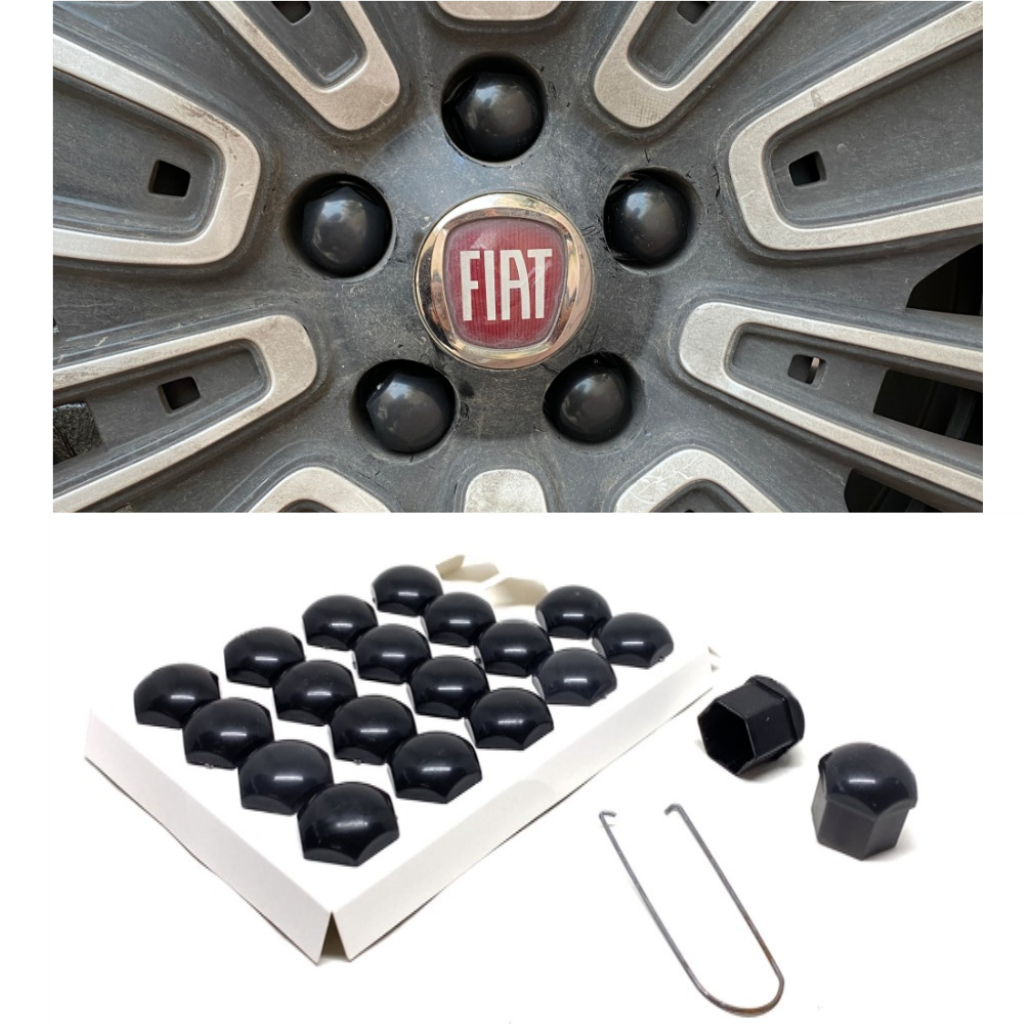 Juego de 20 tapas de tuerca de rueda planas con herramienta de extracción, 17 mm-19 mm, NEGRO