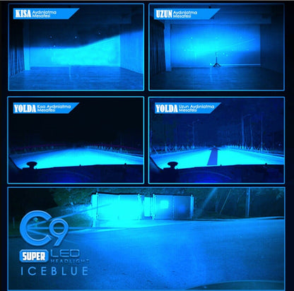Bombilla de faro H7 C9 Ultra Azul Hielo LED Xenón con refrigeración 9400 LM 10000K Efecto flash Xenón