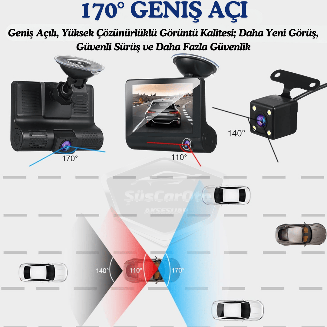 Grabadora de 3 cámaras, monitor con cámara delantera, interior y trasera de 4.0" y 1080P Full HD, grabadora con sensor de colisión, visión nocturna, sensor de aparcamiento con voz y grabadora de trayectos ONP226