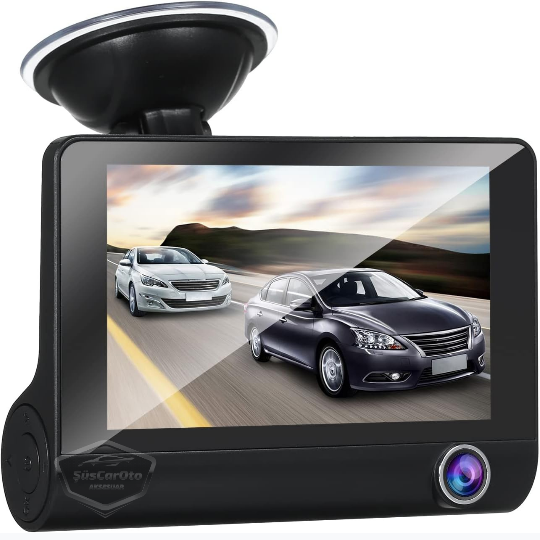 Grabadora de 3 cámaras, monitor con cámara delantera, interior y trasera de 4.0" y 1080P Full HD, grabadora con sensor de colisión, visión nocturna, sensor de aparcamiento con voz y grabadora de trayectos ONP226