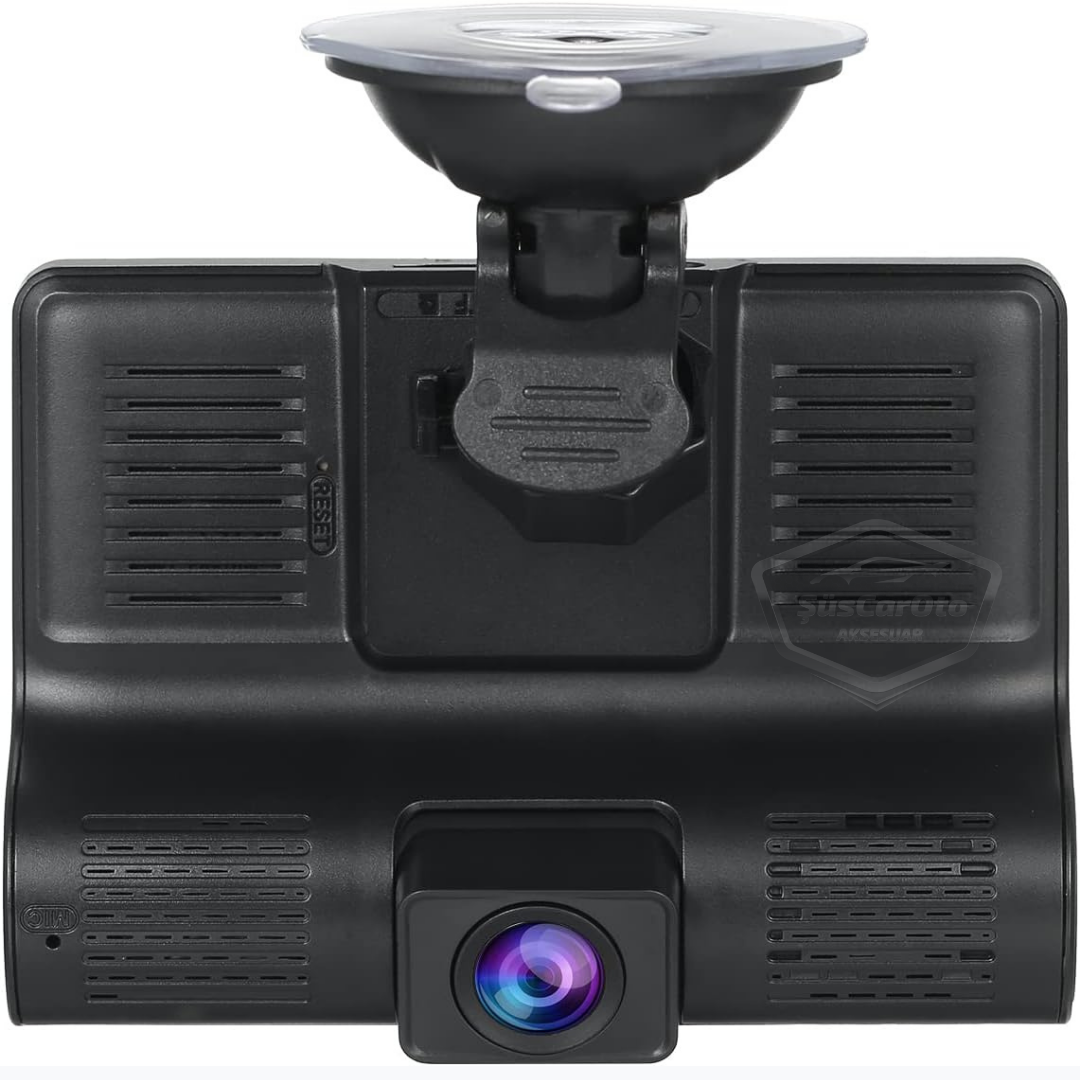 Grabadora de 3 cámaras, monitor con cámara delantera, interior y trasera de 4.0" y 1080P Full HD, grabadora con sensor de colisión, visión nocturna, sensor de aparcamiento con voz y grabadora de trayectos ONP226