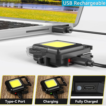 Mini linterna de 30 LED, 4 modos, multifunción, llavero, resistente al agua, recargable, magnética, luz LED, funcional, luz de bolsillo para camping, 1000 lúmenes