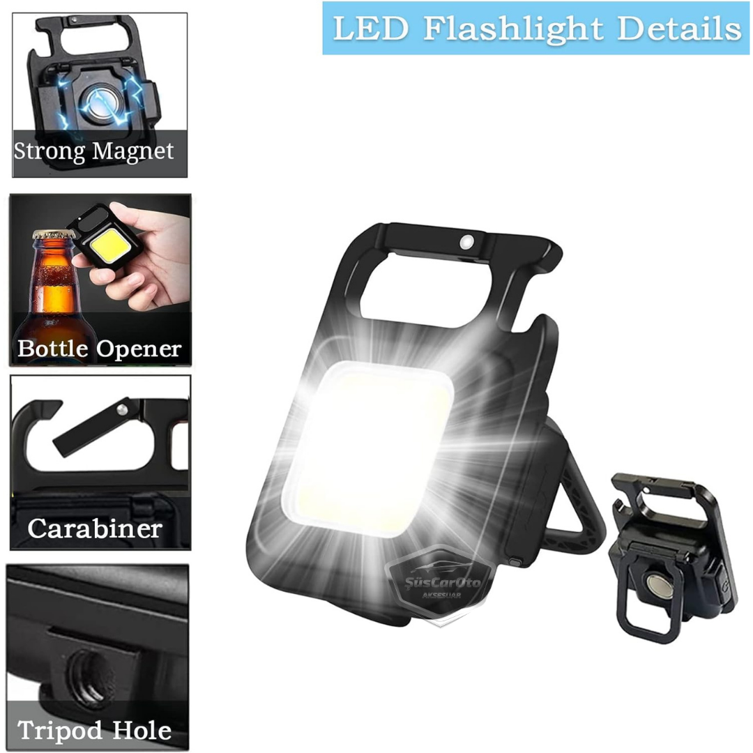 Mini linterna de 30 LED, 4 modos, multifunción, llavero, resistente al agua, recargable, magnética, luz LED, funcional, luz de bolsillo para camping, 1000 lúmenes