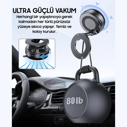 360° Ayarlanabilir Vakumlu Güçlü Manyetik Araç Telefon Tutucu Magsafe Uyumlu Vakumlu Vantuz 360° Katlanabilir Telefon Tutucu Geliştirilmiş Versiyon