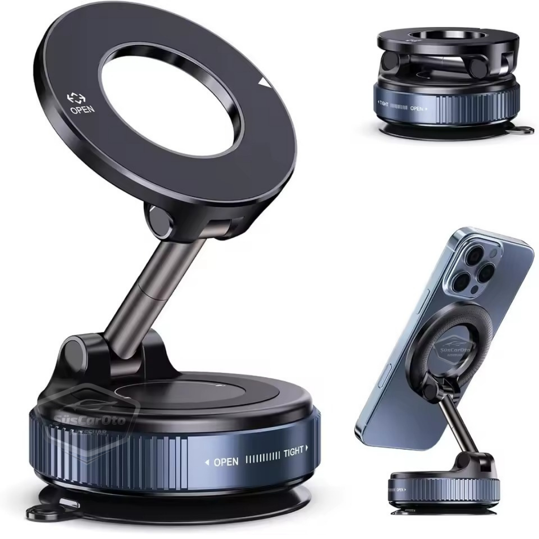 360° Ayarlanabilir Vakumlu Güçlü Manyetik Araç Telefon Tutucu Magsafe Uyumlu Vakumlu Vantuz 360° Katlanabilir Telefon Tutucu Geliştirilmiş Versiyon