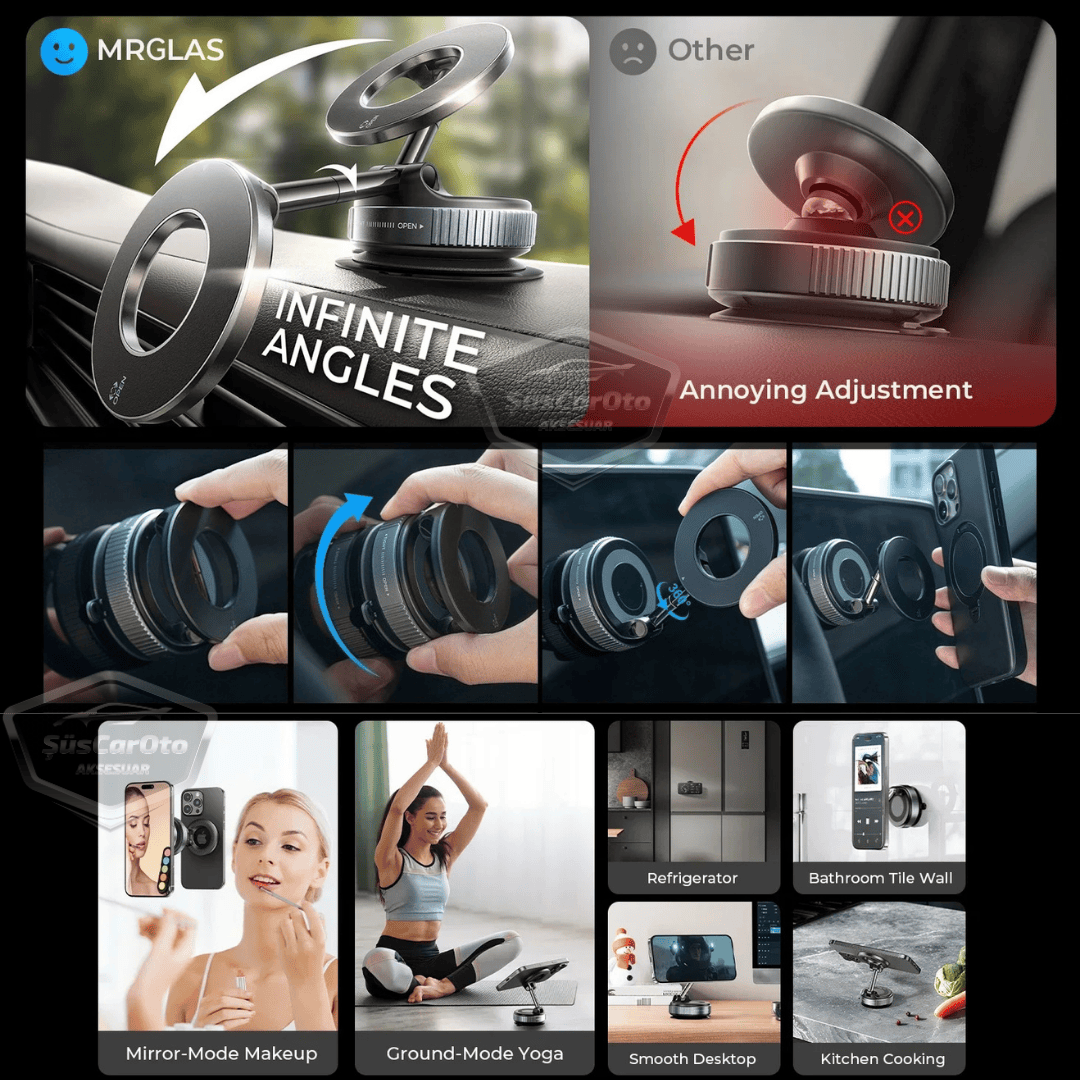 360° Ayarlanabilir Vakumlu Güçlü Manyetik Araç Telefon Tutucu Magsafe Uyumlu Vakumlu Vantuz 360° Katlanabilir Telefon Tutucu Geliştirilmiş Versiyon