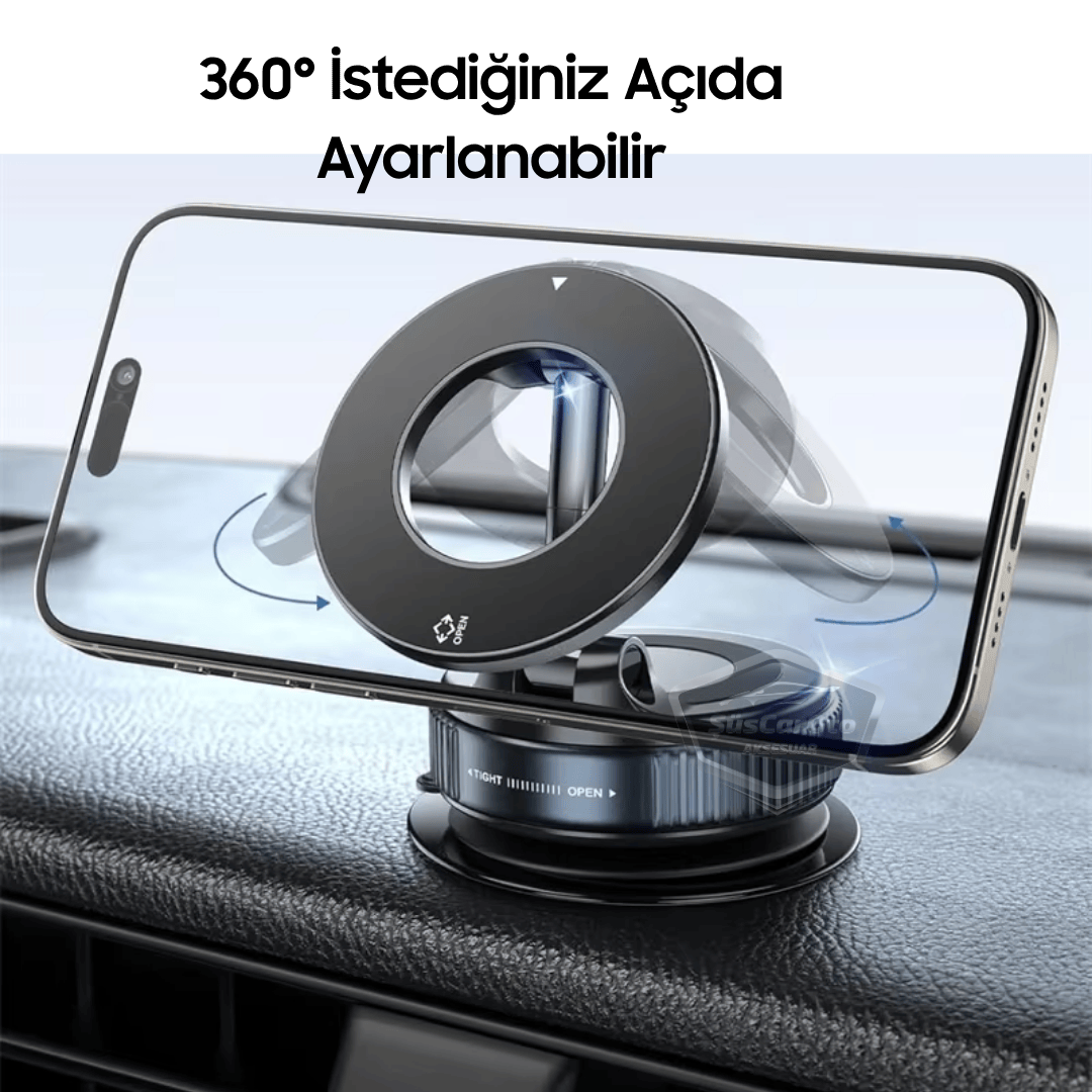 360° Ayarlanabilir Vakumlu Güçlü Manyetik Araç Telefon Tutucu Magsafe Uyumlu Vakumlu Vantuz 360° Katlanabilir Telefon Tutucu Geliştirilmiş Versiyon