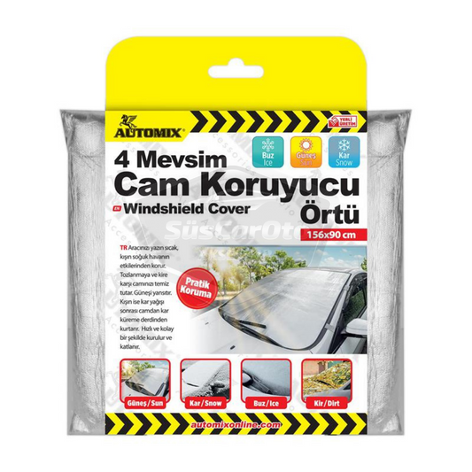 4 Mevsim Oto Ön Cam Brandası Araç Camı Buzlanma Önleyici Ve Koruyucu Branda Cam Üstü Kar Örtüsü Buz Brandası Güneş Önleyici 156 x 90 cm
