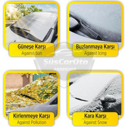 Lona Parasol Parabrisas Coche 4 Estaciones Antihielo y Protectora Cubre Parabrisas Nieve Lona Hielo Parasol 156 x 90 cm
