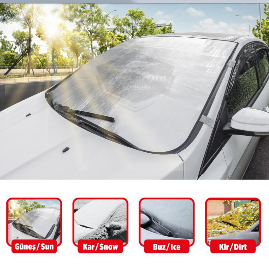 Lona Parasol Parabrisas Coche 4 Estaciones Antihielo y Protectora Cubre Parabrisas Nieve Lona Hielo Parasol 156 x 90 cm
