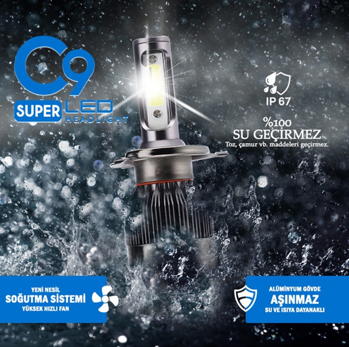 C9 Ultra Blanco LED Xenón Ampolleta de faro con enfriador 8400 LM Efecto de rayo Zenón H11