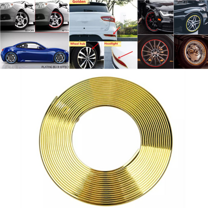 Embellecedor de Llanta de Coche, Aspecto Metálico, Tira Protectora para Llanta, Cinta para Llanta de 8 Metros, Color Dorado
