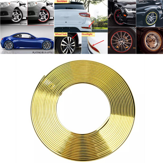 Embellecedor de Llanta de Coche, Aspecto Metálico, Tira Protectora para Llanta, Cinta para Llanta de 8 Metros, Color Dorado