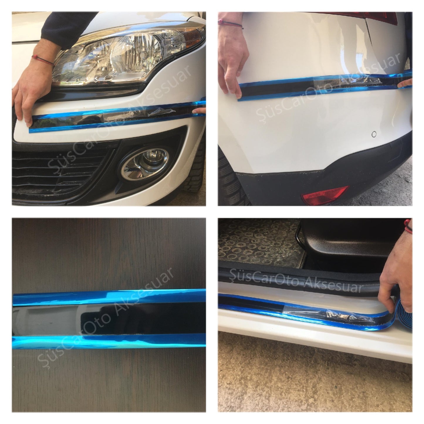 5D Protector Umbral Puerta Maletero Parachoques Cinta Azul Piano Negro 5 Metros