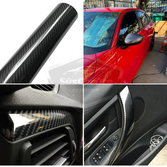 5D Ultra Parlak Karbon Fiber Folyo Film 30 x100 cm Hava Kanallı Yapışkanlı Laptop Cep Telefonu Araç Kaplama Folyosu Çok Amaçlı Jelatinli Siyah ONK241