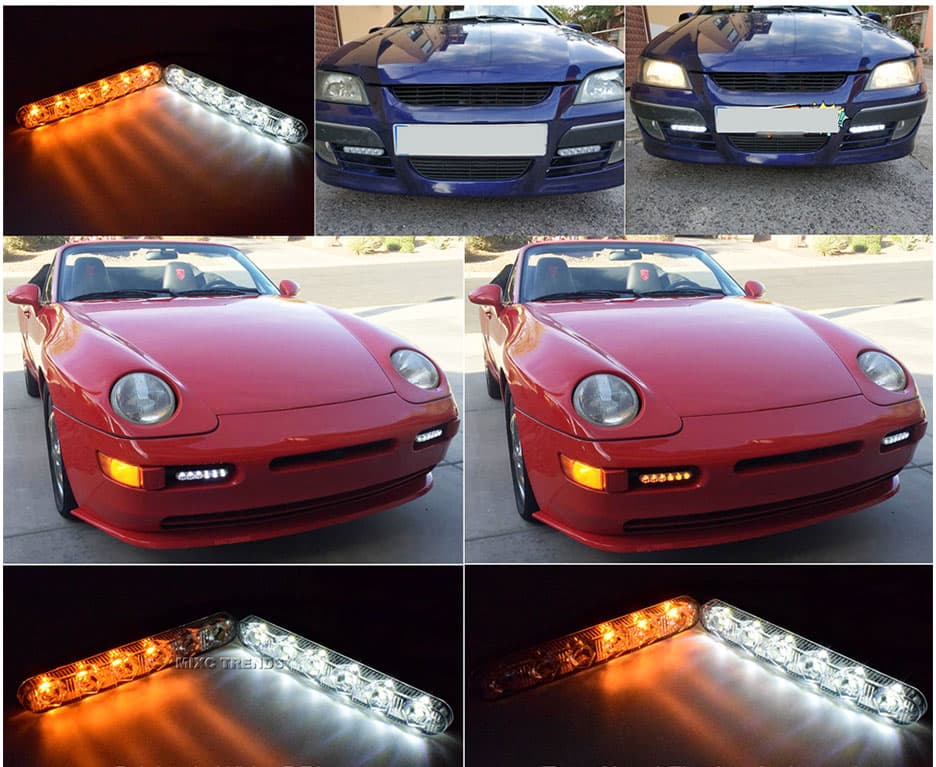 DRL LED diurnas con lente, 6 LED, intermitente dinámico secuencial, 2 unidades