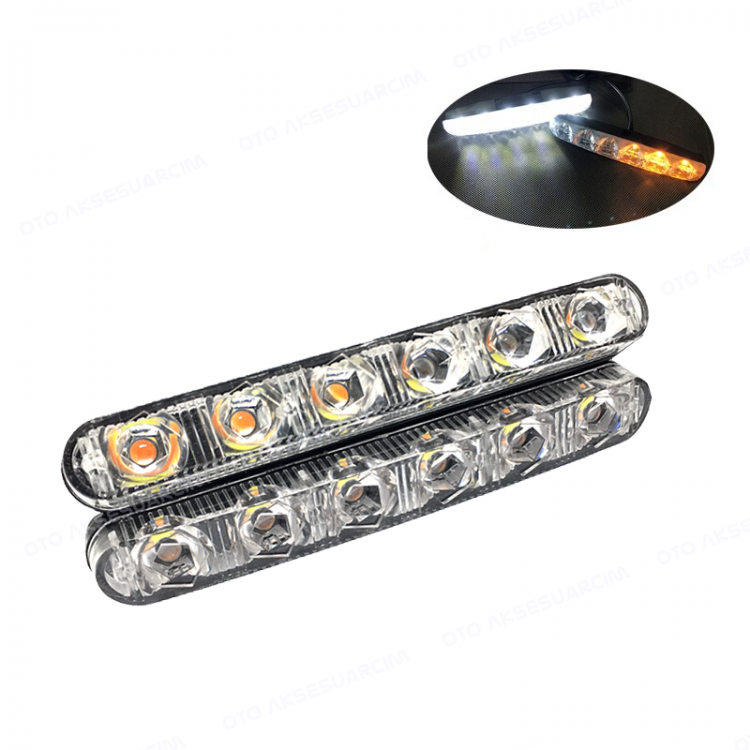 DRL LED diurnas con lente, 6 LED, intermitente dinámico secuencial, 2 unidades