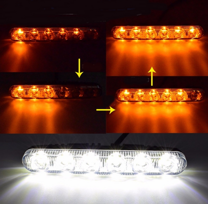 DRL LED diurnas con lente, 6 LED, intermitente dinámico secuencial, 2 unidades