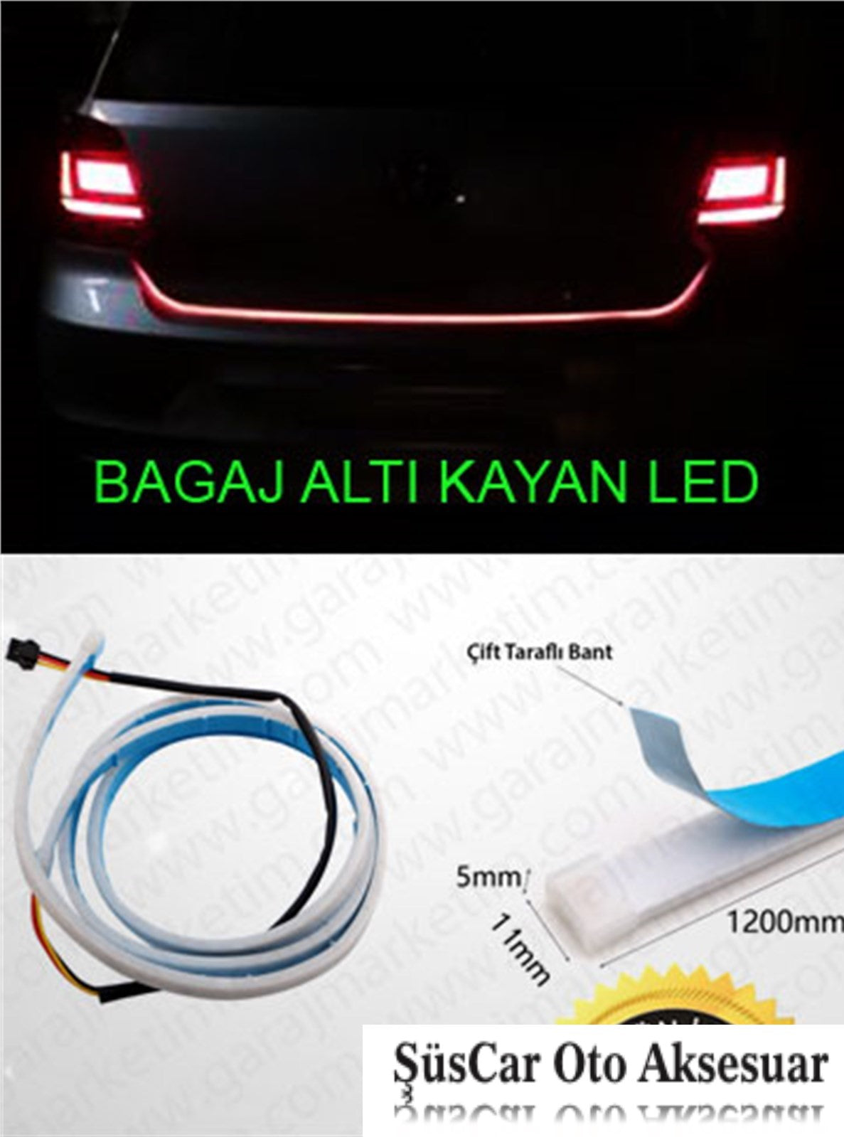 LED deslizable bajo el maletero, 7 colores, multifunción, resistente al agua, 120 cm