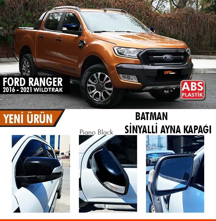 Ford Ranger T6 2016-2021 Cubierta de espejo con intermitente diseño Batman Piano Black Plástico ABS