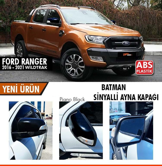 Ford Ranger T6 2016-2021 Cubierta de espejo con intermitente diseño Batman Piano Black Plástico ABS
