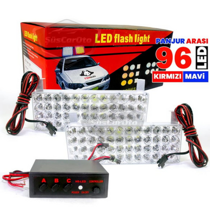 96 LED, 3 modos, luz estroboscópica para rejilla interior, luz estroboscópica para rejilla, rojo, azul, 48x2, lámpara LED, luz de policía intermitente, 12V
