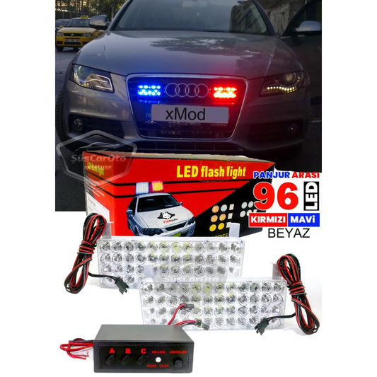 96 LED, 3 modos, luz estroboscópica para rejilla interior, luz estroboscópica para rejilla, rojo, azul, 48x2, lámpara LED, luz de policía intermitente, 12V