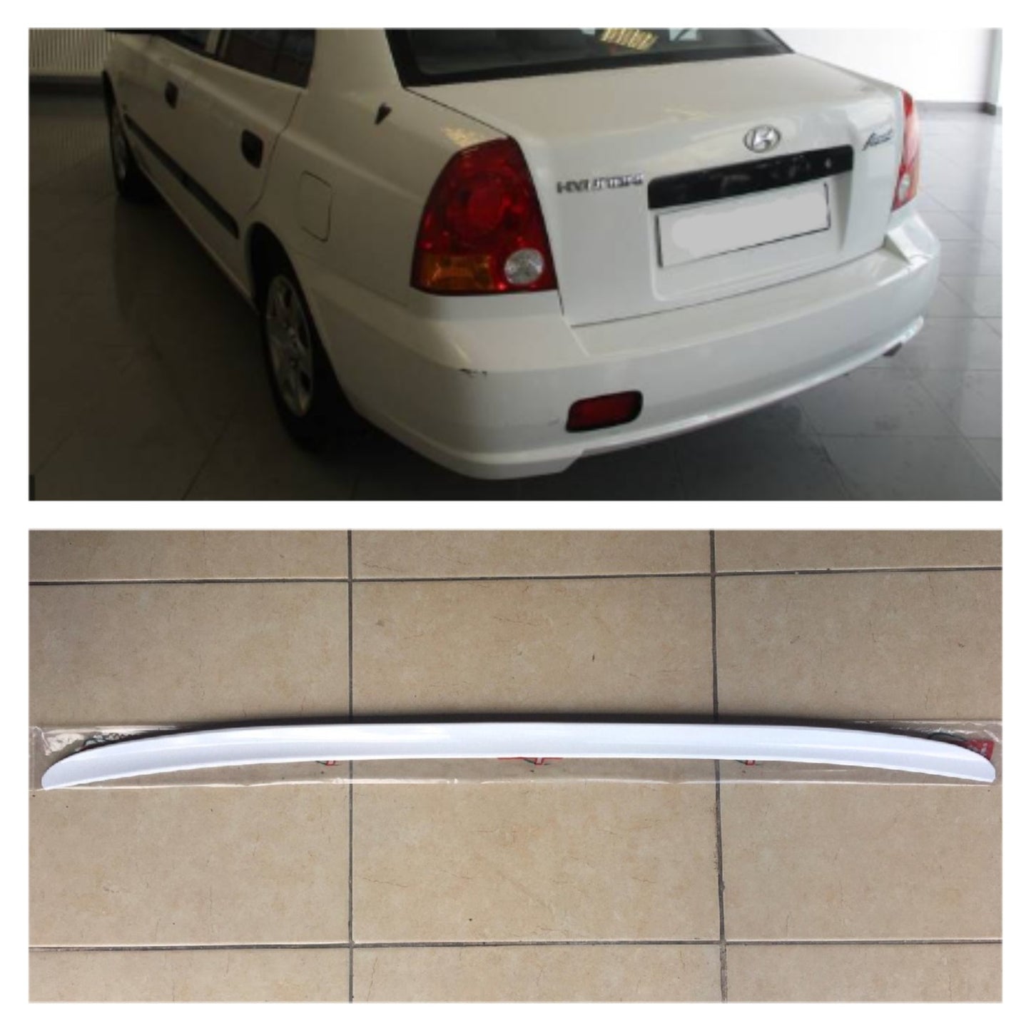 Hyundai Accent Admire Spoiler para maletero y moldura de maletero en blanco brillante