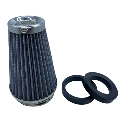 Filtro de aire abierto con mejora de sonido y rendimiento, tipo largo, gris, +6 CV, con adaptador universal
