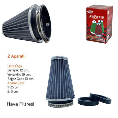 Filtro de aire abierto con mejora de sonido y rendimiento, tipo largo, gris, +6 CV, con adaptador universal