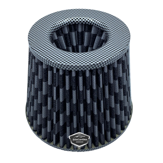 Carub - Filtro de aire abierto de rendimiento y sonido, +6 CV, tipo abierto, carbono, 76 mm