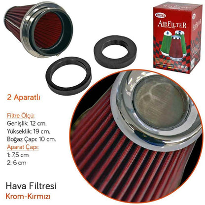 Carub Filtro de Aire Abierto de Tipo Largo, Rojo, para Sonido y Aumento de Rendimiento, +6 HP, con Adaptador Universal