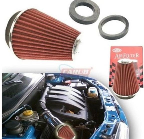 Carub Filtro de Aire Abierto de Tipo Largo, Rojo, para Sonido y Aumento de Rendimiento, +6 HP, con Adaptador Universal