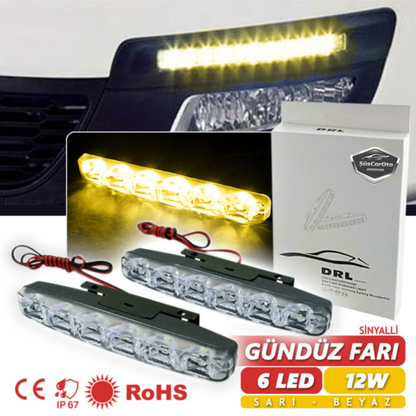 Luz diurna de 6 LED con intermitente secuencial DRL Lámpara LED diurna 18W Impermeable Ámbar Blanco