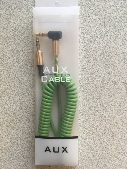 Cable de audio estéreo auxiliar para coche con punta dorada, resorte y colores, de 3,5 mm