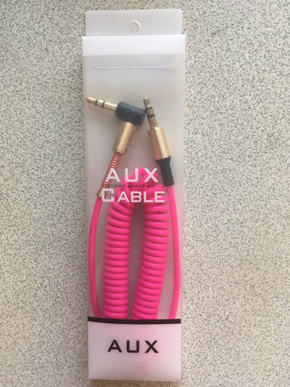 Cable de audio estéreo auxiliar para coche con punta dorada, resorte y colores, de 3,5 mm