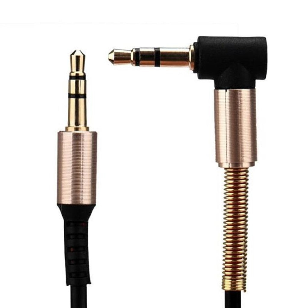 Cable de audio estéreo auxiliar para coche con punta dorada, resorte y colores, de 3,5 mm