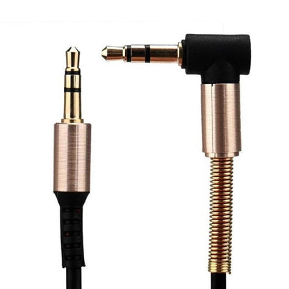 Cable de audio estéreo auxiliar para coche con punta dorada, resorte y colores, de 3,5 mm