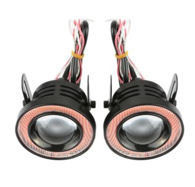 Faro antiniebla Ángel con lentes universales, metálico, impermeable, 76 mm, con aros de ojos de ángel rojos