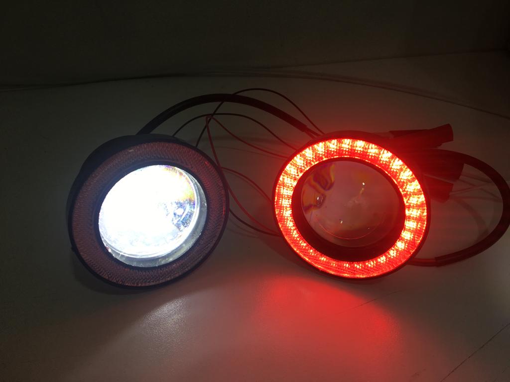 Faros antiniebla universales Angel Eye con lente de metal, impermeables, 89 mm, con anillo rojo Angel Eyes
