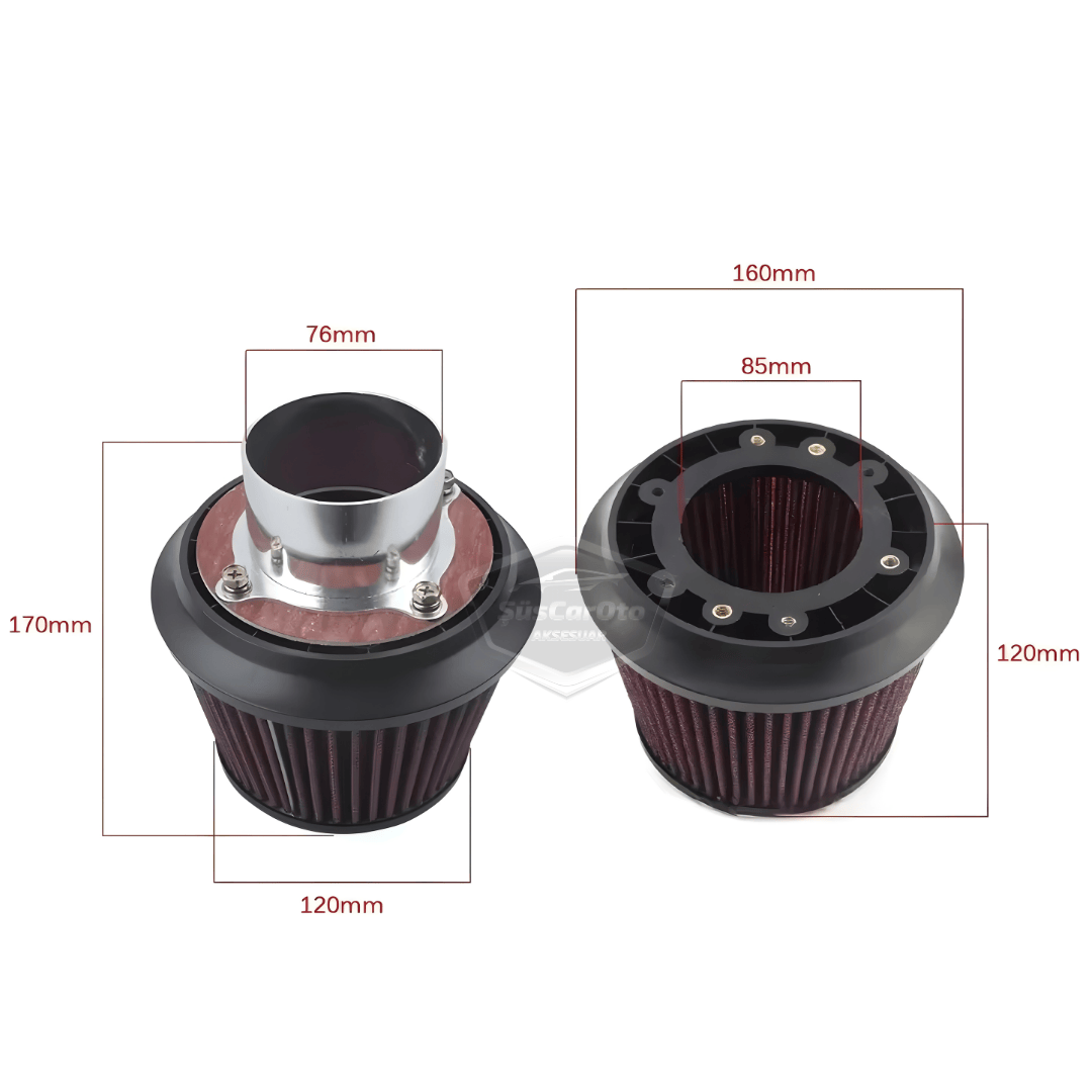 Apexi Universal Performans ve Ses Arttırıcı Aparatlı Açık Hava Filtresi Seti +6 Hp Dual Funnel Kırmızı 76 mm