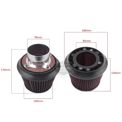Apexi Universal Performans ve Ses Arttırıcı Aparatlı Açık Hava Filtresi Seti +6 Hp Dual Funnel Kırmızı 76 mm