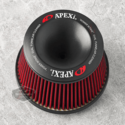 Apexi Universal Performans ve Ses Arttırıcı Aparatlı Açık Hava Filtresi Seti +6 Hp Dual Funnel Kırmızı 76 mm