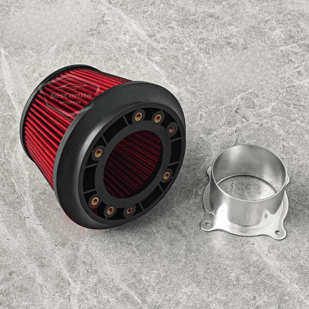 Apexi Universal Performans ve Ses Arttırıcı Aparatlı Açık Hava Filtresi Seti +6 Hp Dual Funnel Kırmızı 76 mm