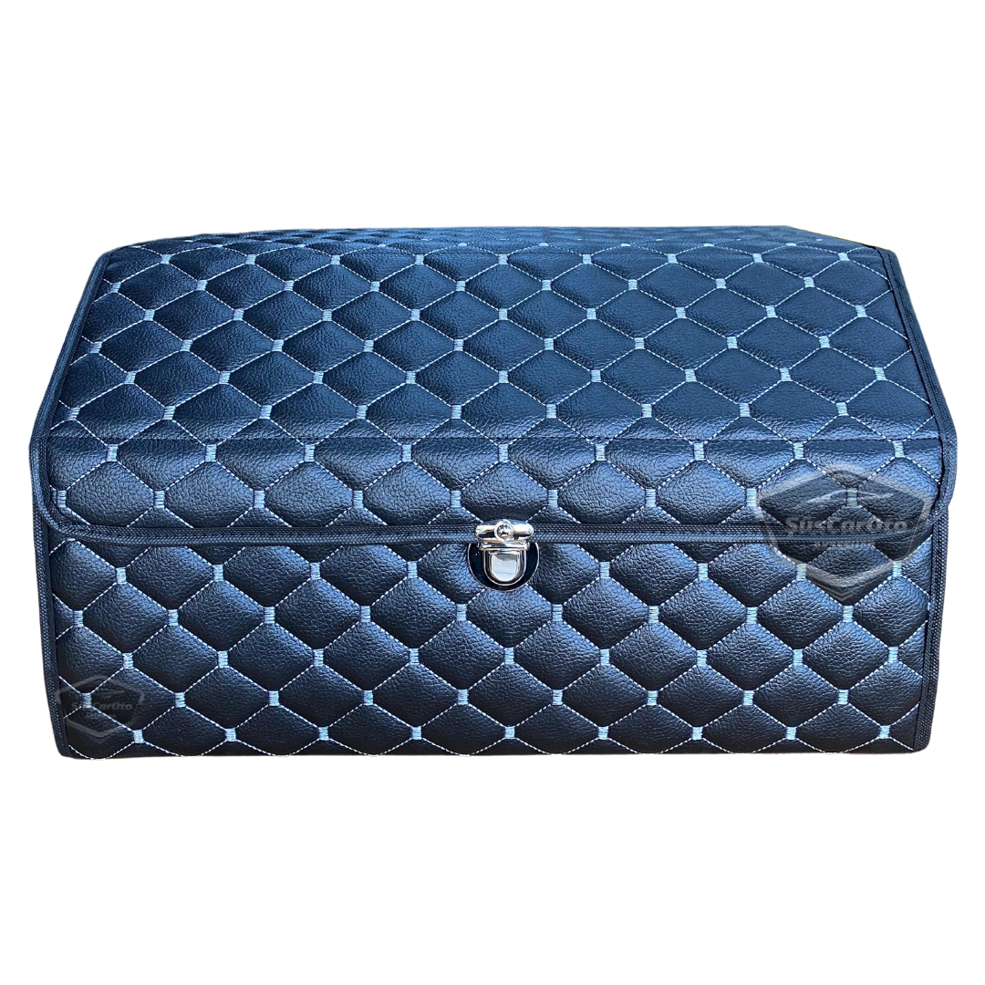 Organizador de maletero de cuero, bolsa organizadora de cuero para coche, accesorios de almacenamiento para el interior del coche, accesorios para automóvil, material blanco cosido, acolchado