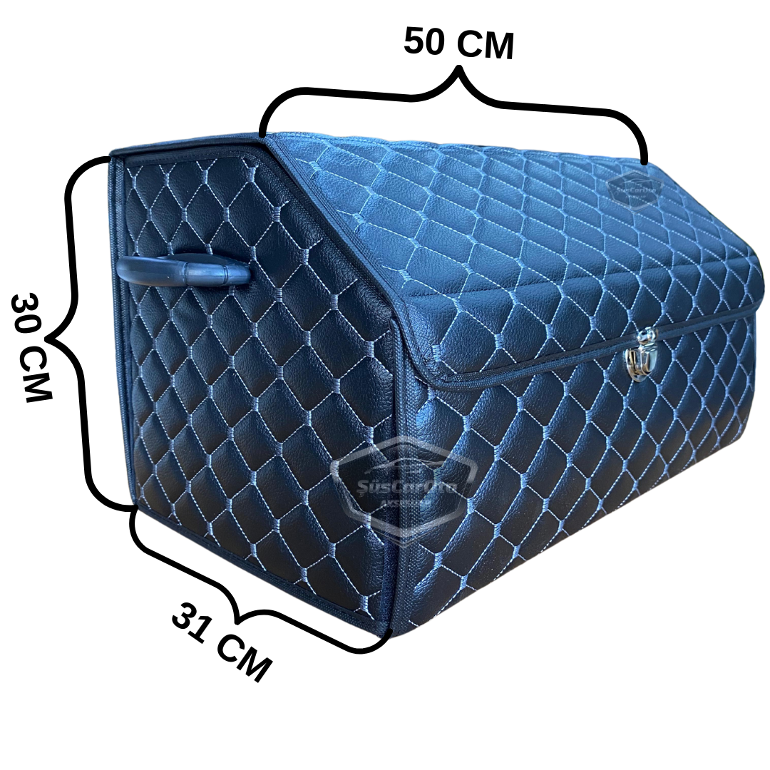 Organizador de maletero de cuero, bolsa organizadora de cuero para coche, accesorios de almacenamiento para el interior del coche, accesorios para automóvil, material blanco cosido, acolchado