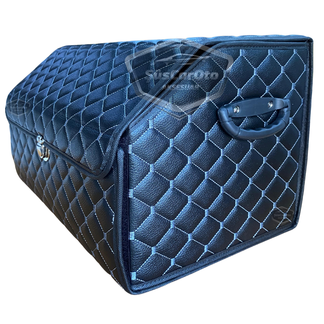 Organizador de maletero de cuero, bolsa organizadora de cuero para coche, accesorios de almacenamiento para el interior del coche, accesorios para automóvil, material blanco cosido, acolchado