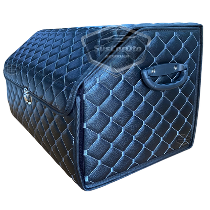 Organizador de maletero de cuero, bolsa organizadora de cuero para coche, accesorios de almacenamiento para el interior del coche, accesorios para automóvil, material blanco cosido, acolchado