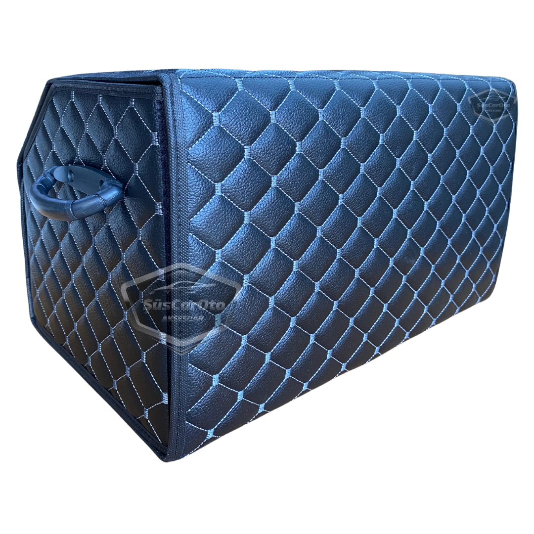 Organizador de maletero de cuero, bolsa organizadora de cuero para coche, accesorios de almacenamiento para el interior del coche, accesorios para automóvil, material blanco cosido, acolchado